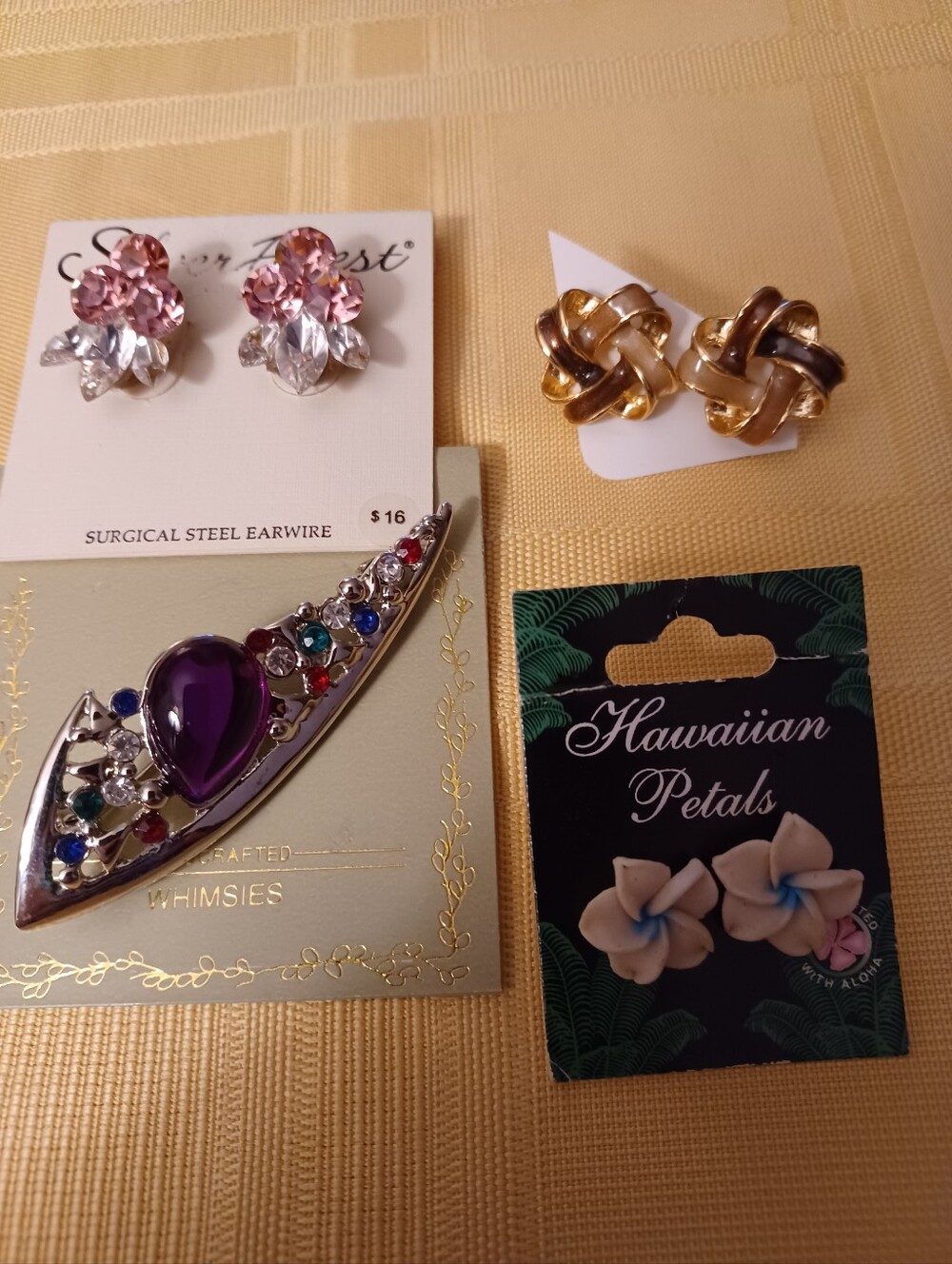 Jewelry Assorment 3 Pair Peirce Earrings  One Brooch